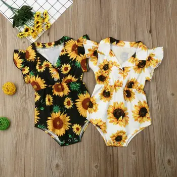 2020 Metų Vasaros Bamblys Kūdikių, Mergaičių Drabužiai Saulėgrąžų Romper Jumpsuit Komplektus Sunsuit