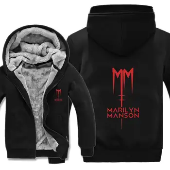 Marilyn Manson Hoodies Žiemos Thikcen Šiltas Megztinis Vilnos Linijinės marilyn manson Susagstomi megztiniai