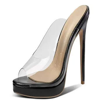 Sgesvier 2019 mados prekės ženklo moteris batai moterims seksualus ploni aukšti kulniukai peep toe Skaidrios Pvc vestuves mulų sandalai G427