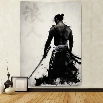 Japonų Samurajus Ronin pėstininkas su kardu Rašalo Gobelenas Modernios Sienos Nuotraukų Spausdinimo Kambarį Aukštos kokybės gobelenas namų puošybai