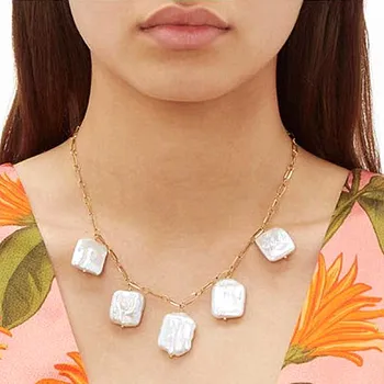 Baroko perlas karoliai bohemijos nerūdijančio plieno grandinės karoliai moterų gamtos didelis gėlo vandens perlų 2019 naujų papuošalų didmeninė