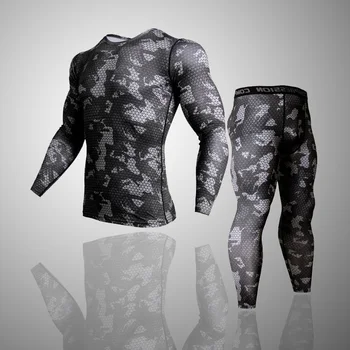 Vyriški sportiniai fitneso vyrų suspaudimo top ilgomis rankovėmis maskuojanti apranga antblauzdžiai Bėrimas Apsaugas vyrų MMA sporto undershirt 3XL