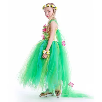 Žalia Gėlių Mergaičių Elsa Tutu Suknelė Puras Cosplay Helovinas Kostiumas Vaikams Gimtadienio Suknelės Karščiavimas Įkvėpė Rankų Darbo Suknelė