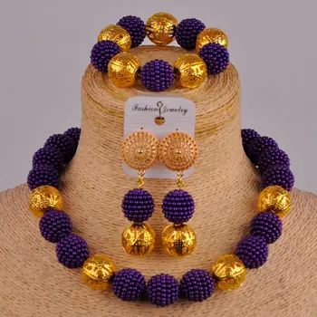 Violetinis kostiumas afrikos juvelyrika nustatyti, imituojant pearl afrikos karoliukų rinkinys nigerijos nustatyti FZZ59
