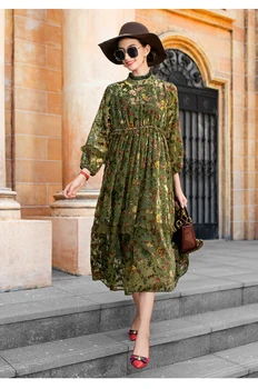 Rudenį Naujas Vintage stiliaus Aukštos Kokybės Aksomo Žakardo Suknelė Riešo Rankovėmis Aukštos Juosmens, Palaidi Elegantiška Suknelė M-2XL