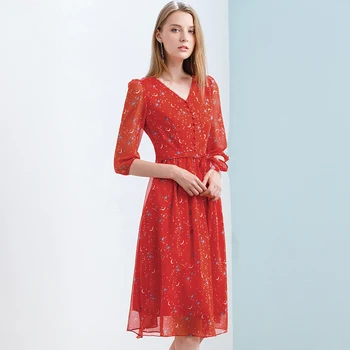 Onlyplus Raudono Šifono Suknelė Plonas Elegantiškas Rudenį Saldus Šalis Suknelės Spausdinti Star Mėnulis Naujo Dizaino Moterų Vestidos