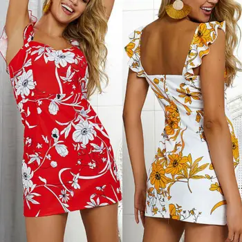 Mada Moterims Gėlių Bodycon Rankovių Boho Šalies Klubas Mini Suknelė Sundress S-XL
