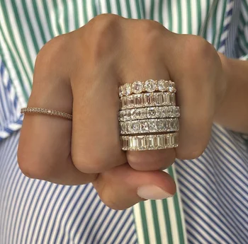 Original Multi-žiedas kartu 925 Sterlingas Sidabro, deimantų Juostoje žiedas nustatyti Vestuvių Natūralus Baltas Safyras Žiedai Moterų Papuošalai