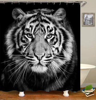 OLOEY 3D Spausdinimo Gyvūnų Dušo Užuolaidos Vonios Ekranai Vandeniui Užuolaidos Vonios kambarys Dekoro Individualų Liūtas, Tigras Žvėris