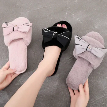 Trumpas pūkas šlepetės moterims 2020 m. žiemos versija karšto pardavimo dėvėti medvilnės šlepetės neslidus namų šiluma merginos išlaikyti karšto vilkite batai