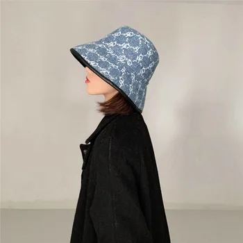 Rudenį, Žiemą Laiškas Išspausdintas Žvejo Skrybėlę Denim Blue Dizaineris Kepurės Didmeninė Juoda Oda