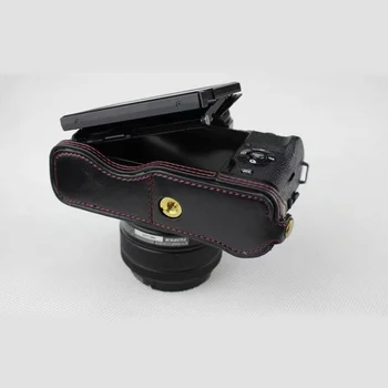 Nešiojamų PU Oda Atveju Fotoaparato Krepšys padengti Fuji Fujifilm XT100 X-T100 X T100 XT-100 Pusė Kūno Nustatyti Dangtelis su Baterija Atidarymas