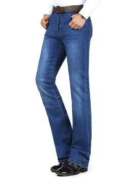 Nemokamas Pristatymas Vyrų Verslo Atsitiktinis Džinsus sustorėjimas vidurio juosmens elastinga džinsinio boot cut kelnės Plius ilgas, atsitiktinis kelnės