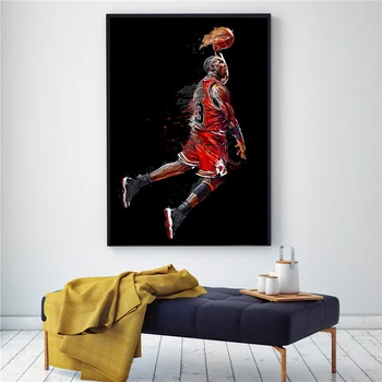 Abstraktusis menas, tapyba Jordan fly slam dunk plakatas krepšinio sienos nuotrauka už kambarį apdaila sporto drobės miegamasis