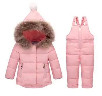 Vaikas žemyn striukė, kelnės vaikams šiltos žiemos kostiumai snowsuit vaikiška apranga outwear gobtuvu baby kailis paminkštintas+romper dviejų dalių komplektas