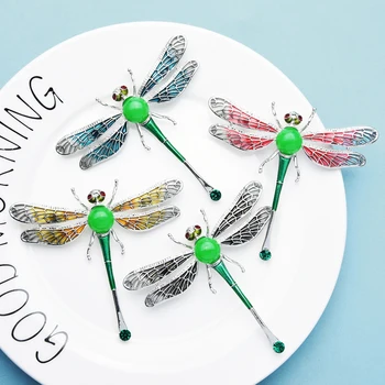 Wuli&baby Didelis Emalio Dragonfly Sages Moterims Unisex 8-spalva kalnų krištolas Vabzdžių Vestuvėms Šaliai, Sagės, Segtukai, Dovanos