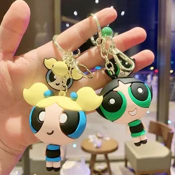 Mielas Powerpuff Girls Key Chain Kūrybos Silikono Pakabukas Animacinių Filmų Anime Lėlės Animacinį Personažą Keychains Raktų Pakabukai