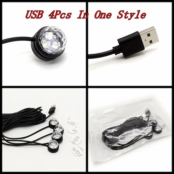 Yituancar 4Pcs USB LED Mini Atmosfera Žvaigždės Automobilių Stiliaus Interjero Neoninis Dekoratyvinis RGB Spalvų Ciklo 