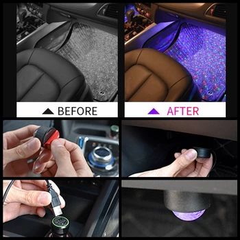 Yituancar 4Pcs USB LED Mini Atmosfera Žvaigždės Automobilių Stiliaus Interjero Neoninis Dekoratyvinis RGB Spalvų Ciklo 