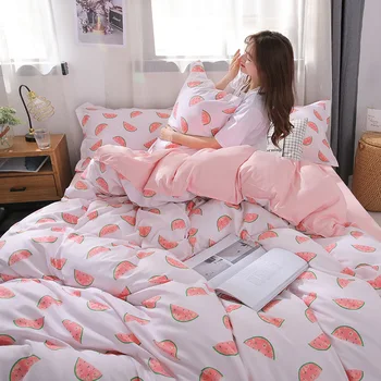Animacinių filmų arbūzas Patalynės Komplektas rožinė lova užvalkalai mergaitėms Šiaurės stiliaus Namų Tekstilės Antklode Padengti Antklodė padengti lapo Karalienė king size