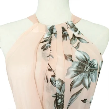 2019 Seksuali Moteris Ilgą Šifono Suknelę Gėlių Spausdinimo Raundo Kaklo, Rankovių Šalis Suknelės Boho Maxi Suknelė Rožinės Vasaros Paplūdimio Sundress