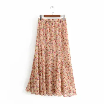 Boho derliaus linija high waisted sijonai moterų šifono midi sijonas streetwear korėjos ilgas, geltonos spalvos gėlių sijonas Vasaros 2019