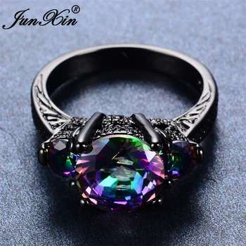 JUNXIN Mados Moterų Rainbow Ring Paslaptis Geometrinis Žiedas Juodojo Aukso Užpildytas Papuošalai Senovinių Vestuvių Žiedai Vyrams Ir Moterims