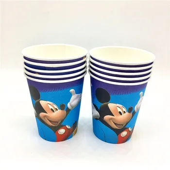 30PCSDisney Mickey Mouse Popieriaus Plokštės Puodeliai Vaikams Džiaugtis Stiklo Laimingas Gimtadienio Animacinių filmų Apdailos Šiaudelius Prekes