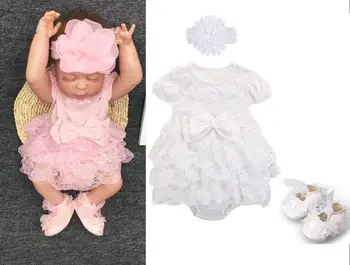 Nauji kūdikių mergaičių vasaros drabužių medvilnės bodysuit princesė suknelė 0-3 3-6 6-9 mėnesius šalies gimtadienio krikšto suknelė dvynių kūdikių suknelė