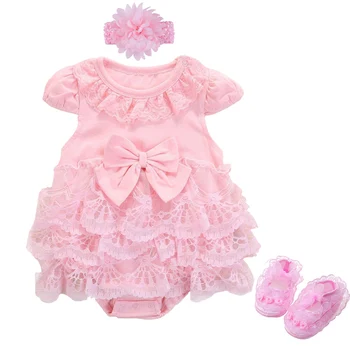 Nauji kūdikių mergaičių vasaros drabužių medvilnės bodysuit princesė suknelė 0-3 3-6 6-9 mėnesius šalies gimtadienio krikšto suknelė dvynių kūdikių suknelė