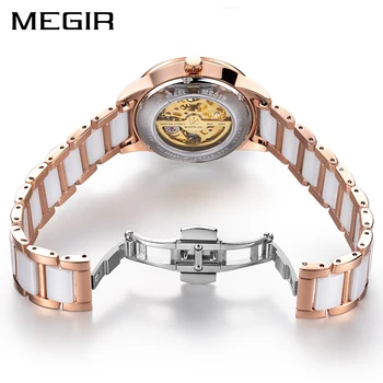 Keramikos Moterų Mechaniniai Laikrodžiai MEGIR Diamond Prabangos Ponios Skeletas Automatinis laikrodis Moterims Laikrodis Relogio Femenino Reloj Mujer