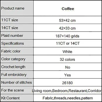Džiaugsmas sekmadienį Kavos puodelio kryželiu rinkinių pardavimui, siuvinėjimo rinkinys atspausdinta drobė kryželiu 14CT DMC rankdarbiams 