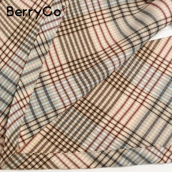 BerryGo Prašmatnus kontrasto spalvos pledas aukšto juosmens moterų sijonas-line diržo trumpas sijonas ponios Atsitiktinis rudens žiemos mini sijonas 2020 naujas