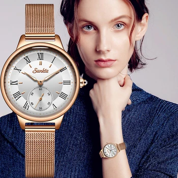 SUNKTA Moterų Laikrodžiai Top Brand Prabangos Ponios Tinklelio Diržo Plono Žiūrėti Nerūdijančio Plieno, atsparus Vandeniui Laikrodis Kvarcinis Žiūrėti Reloj Mujer