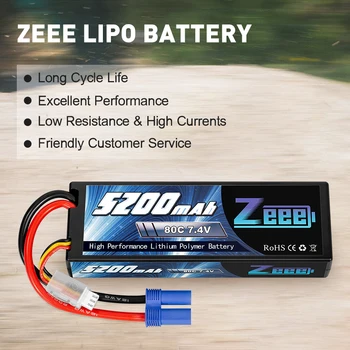 2units Zeee 2S Lipo Baterijos 7.4 V 5200mAh 80C Sunku Atveju Baterija su EB5 Kištukas 1/8 1/10 RC Transporto priemonių, Automobilių Buggy, Truggy Lėktuvas