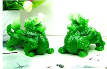 2VNT nustatyti Kirin green jade imitacija Pixiu rankdarbių buto įranga ir apdaila pora Kaiguang baseino Kirin cculpture statula