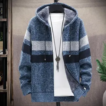 Vyrų Žiemos Hoodies Slim - Fit Long Sleeve Megztinių su Gobtuvu Megztinis Zip Pliušinis Spalvos Bloką Outwear Šiltas Kailis мужские пиджаки 2021