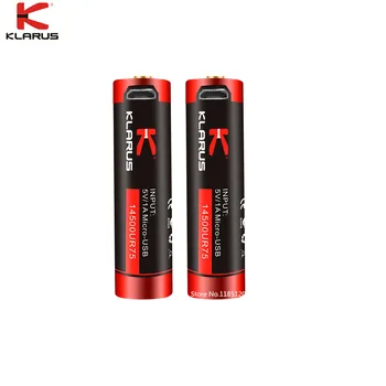 2vnt KLARUS 14500RU75 14500 Li-ion baterija 750mAh 2.77 W su Micro-USB įkrovimo kabelis įkraunama baterija