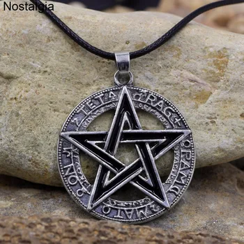 Nostalgija Wicca Pentagram Pentacle Pakabukas Antgamtinių Amuletas Wiccan Juoda Virvė Grandinės Karoliai Raganavimas Papuošalai