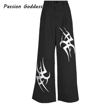 Elegantiškas Moterų Didelio Juosmens Pločio Kojų Kelnės Spausdinti Prarasti Rožinės Kelnės Gothic Black Baggy Pants Harajuku Kelnes Lady Streetwear