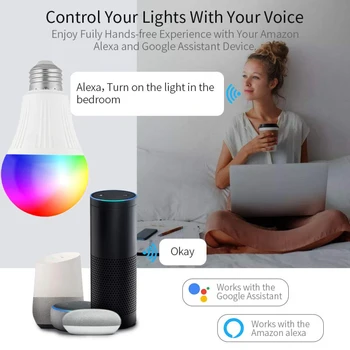 WIFI Smart LED Lemputė E27 E26 B22 Bluetooth/ WiFi link10W Pritemdomi Programėlė Balsas Kontrolės Alexa 