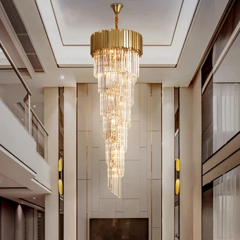 Viešbutis teatro villa didelis liustra apšvietimo prabangus nerūdijančio plieno multi-layer top ilgai kristalų lempos kambarį blizgikliai