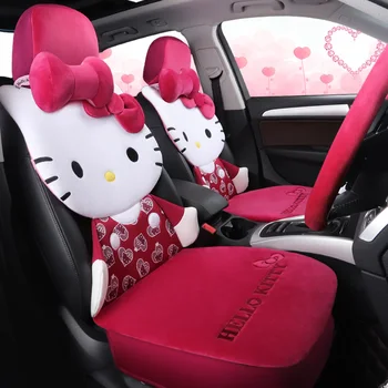 Animacinių filmų rožinė automobilių sėdynės padengti šiltas pliušinis automobilio pagalvėlių rinkinys žiemą auto-apima merginos reikmenys universali visų automobilių stilius
