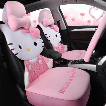 Animacinių filmų rožinė automobilių sėdynės padengti šiltas pliušinis automobilio pagalvėlių rinkinys žiemą auto-apima merginos reikmenys universali visų automobilių stilius