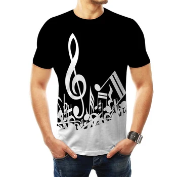 Naujas Mados Muzikos Pastaba 3D Atspausdintas Trumpas Rankovės Marškinėliai Vyrams Moterys Mados Atsitiktinis Gitara T-shirts Hip-Hop Streetwear Tee Viršūnės
