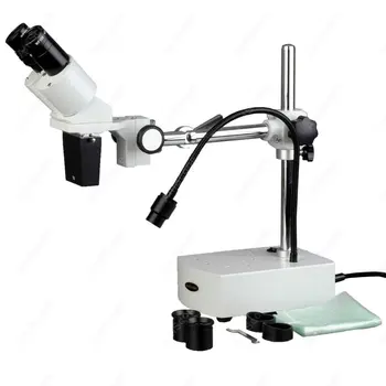 Žiūronų Boom Arm Stereo Mikroskopas--AmScope Prekių 5X-10X Žiūronų Boom Arm Stereo Mikroskopas su LED Light Gooseneck