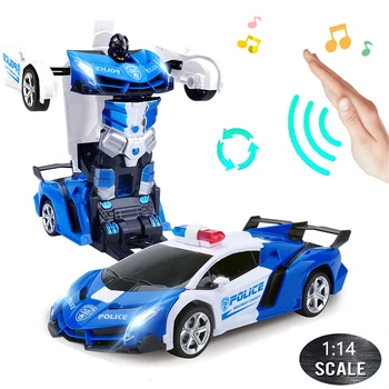 1:14 RC Automobilių 30CM 2.4 Ghz Indukcijos Transformacijos Robotas LED Muzika Deformacijos Gestas Nuotolinio Valdymo Policijos Automobilį Žaislas Vaikams B02