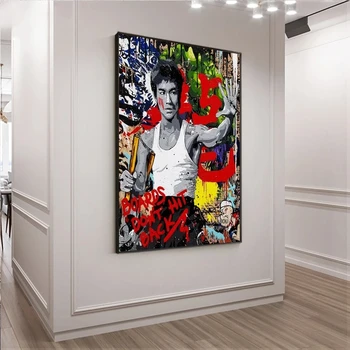 Abstrakti Bruce Lee Nunchaku Grafiti Meno Tapybos Drobės Kung Fu Plakatas ir Spausdinimo Sienos Meno Nuotrauką Kambarį Dekoro Cuadros
