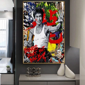 Abstrakti Bruce Lee Nunchaku Grafiti Meno Tapybos Drobės Kung Fu Plakatas ir Spausdinimo Sienos Meno Nuotrauką Kambarį Dekoro Cuadros
