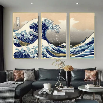 Japonų Ukiyo-e vaizdo banga drobės Kanagawa banglenčių fudzijama kraštovaizdžio sienos meno plakato spauda už kambarį tapyba